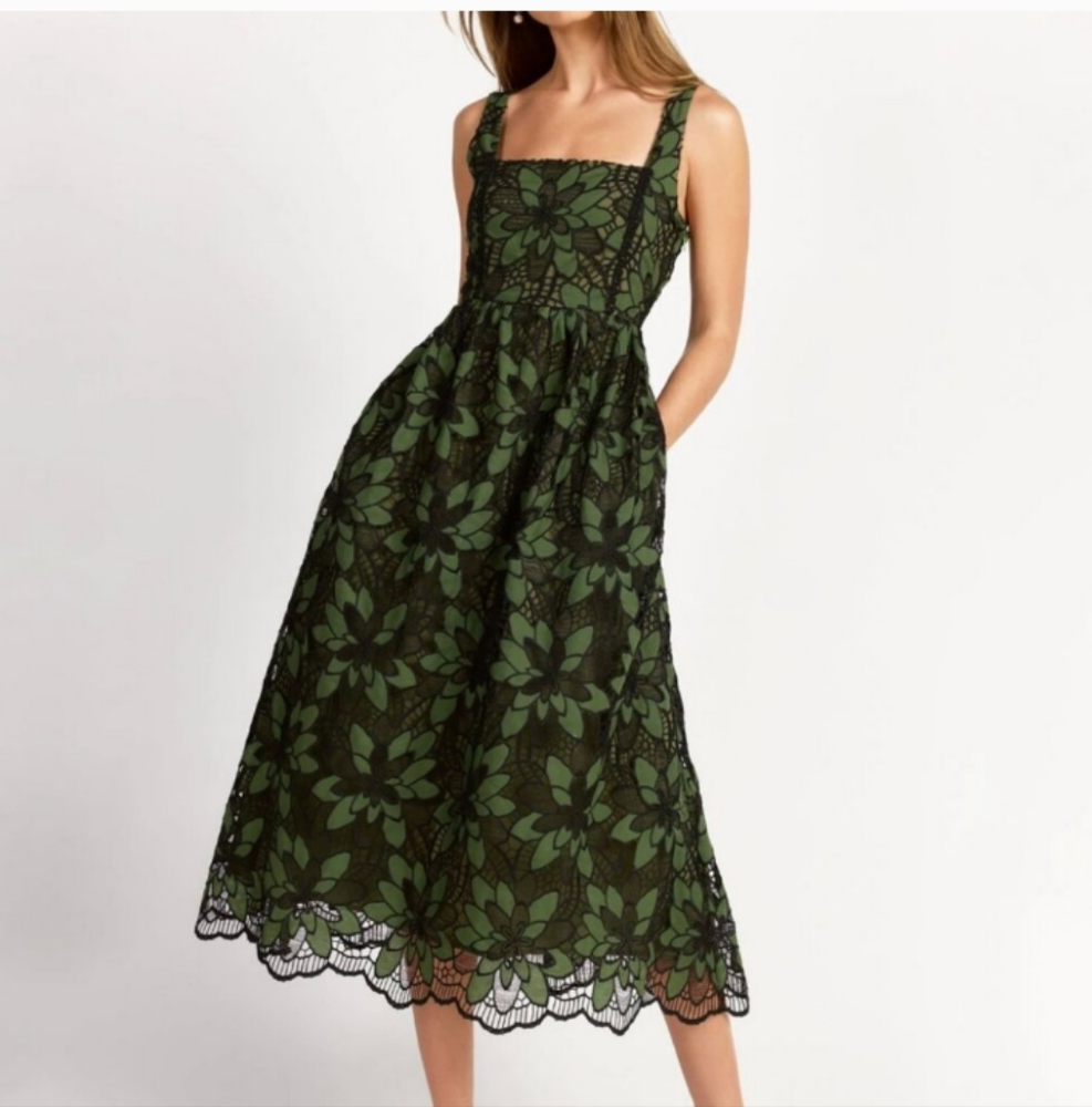 Just Me Green Lace Midi Dress